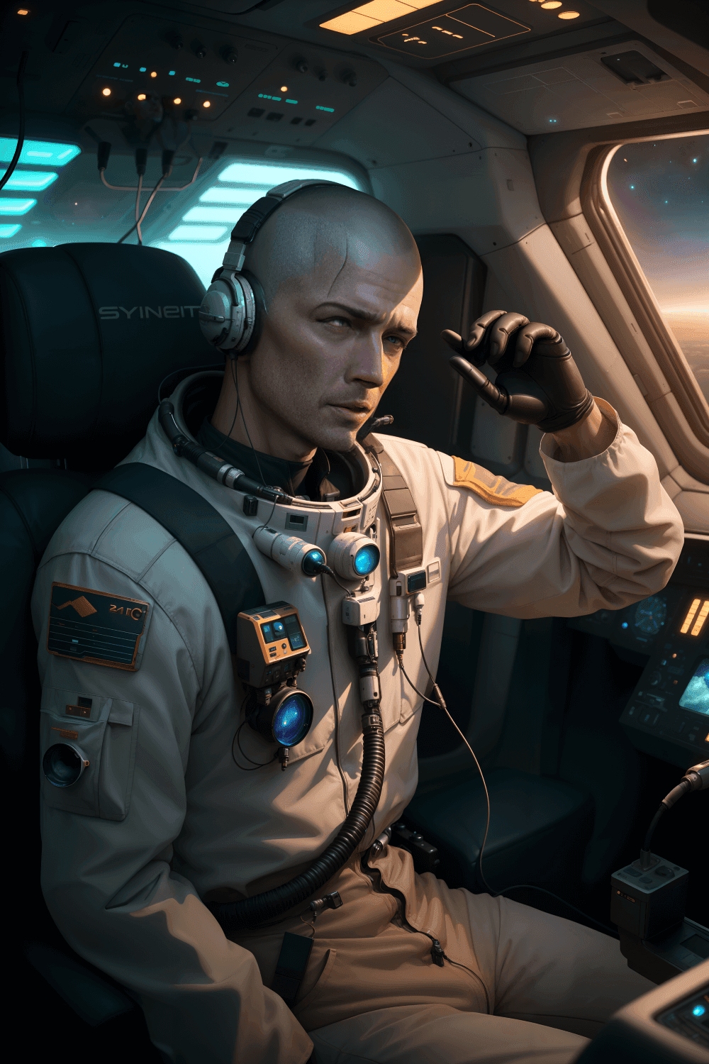 A space pilot in his cockpit
