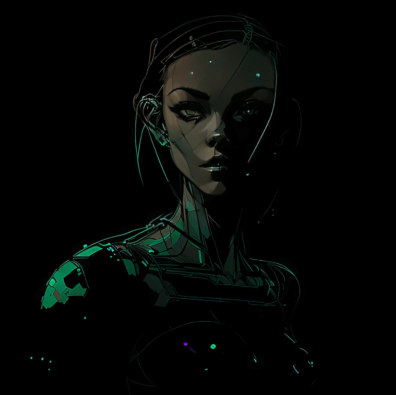 An android in a dark room